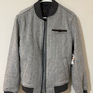 Tasso Elba Grey Men's Herringbone Bomber Jacket Wool Blend Size Small